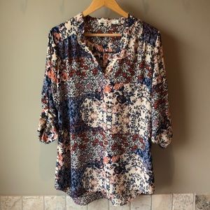 Navy, cream, and burnt orange floral tunic